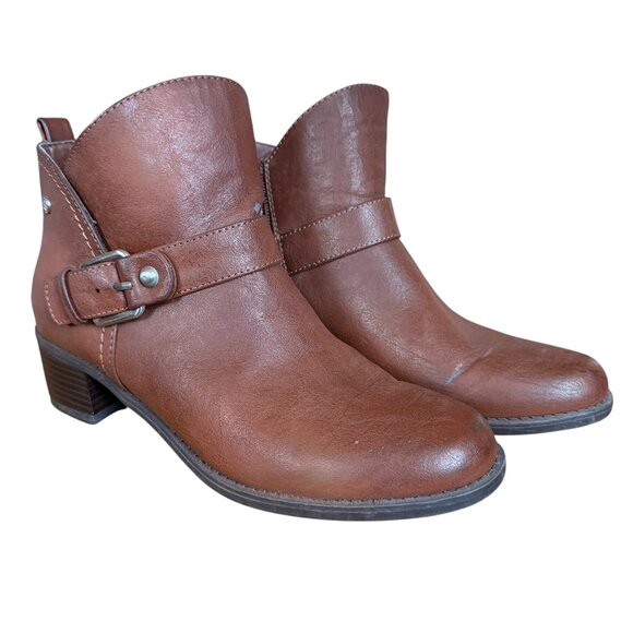 Dana Buchman brown leather side zip ankle boots booties 6 1/2 MED - Picture 1 of 11